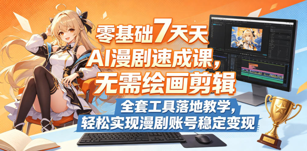 零基础7天AI漫剧速成课，无需绘画剪辑，全套工具落地教学，轻松实现漫剧账号稳定变现-迦哆网创社