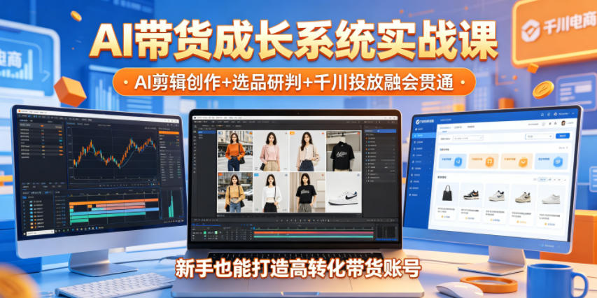 AI带货成长系统实战课，AI剪辑创作+选品研判+千川投放融会贯通，新手也能打造高转化带货账号(更新2026年)-迦哆网创社