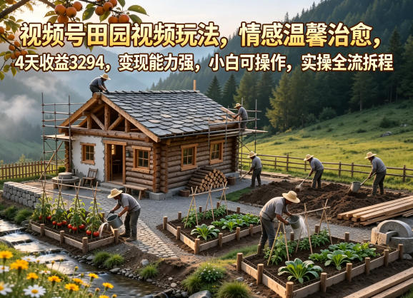 视频号田园视频玩法，情感温馨治愈，4天收益3294，变现能力强，小白可操作，实操全流程拆解-迦哆网创社