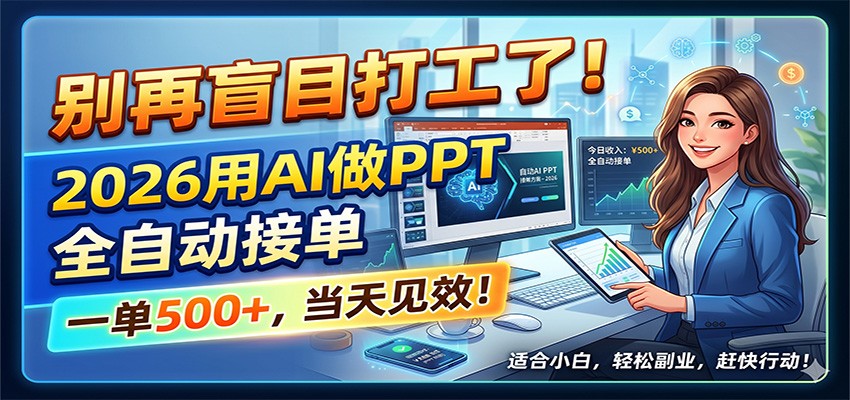 别再盲目打工了！2026用AI做PPT全自动接单，一单5张+，当天见效！-迦哆网创社