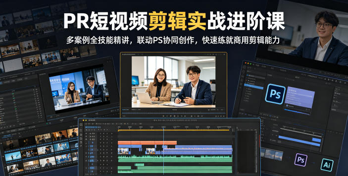 PR短视频剪辑实战进阶课,多案例全技能精讲,联动PS协同创作,快速练就商用剪辑能力-迦哆网创社
