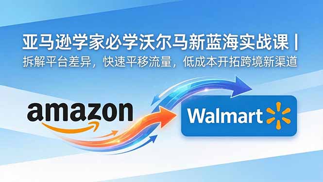 亚马逊卖家必学沃尔玛新蓝海实战课|拆解平台差异,快速平移流量,低成本开拓跨境新渠道-迦哆网创社