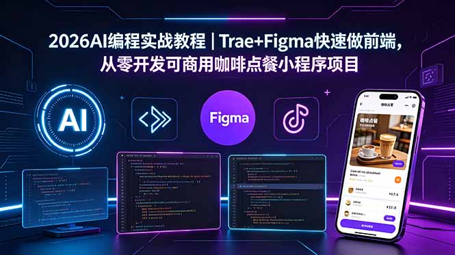2026AI编程实战教程|Trae+Figma快速做前端,从零开发可商用咖啡点餐小程序项目-迦哆网创社