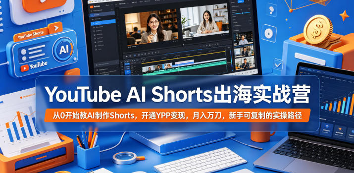 YouTube AI Shorts出海实战营，从0开始教AI制作Shorts，开通YPP变现，月入万刀，新手可复制的实操路径-迦哆网创社