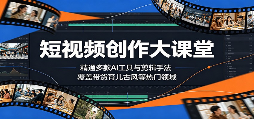 短视频创作大课堂:精通多款AI工具与剪辑手法,覆盖带货、育儿、古风等热门领域-迦哆网创社