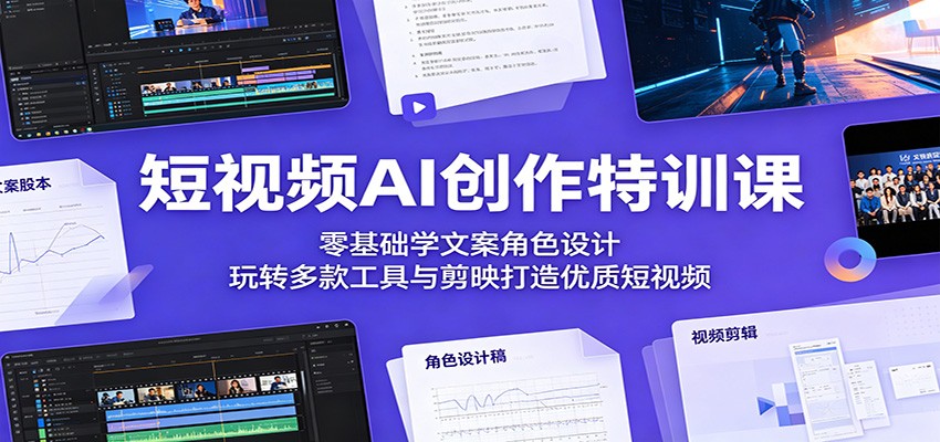 短视频AI创作特训课：零基础学文案角色设计，玩转多款工具与剪映打造优质短视频-迦哆网创社