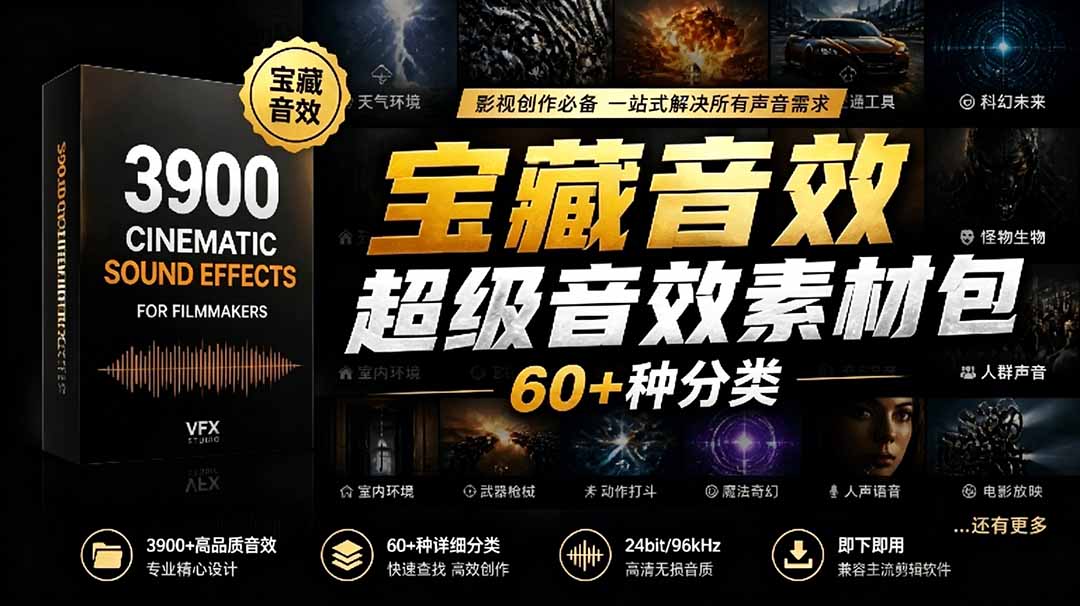 宝藏音效合集包！60+多种音效分类，共计3900个，分类清晰，全中文分类，高品质剪辑音效素材包-迦哆网创社