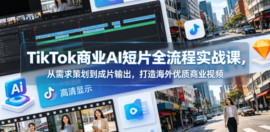 TikTok商业AI短片全流程实战课，从需求策划到成片输出，打造海外优质商业视频-迦哆网创社