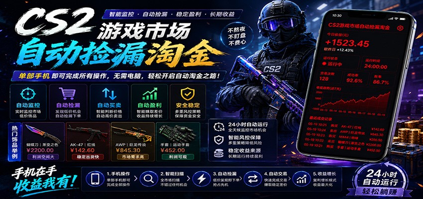 CSGO挂机捡漏项目通过利用游戏饰品交易机制，结合薄凉软件辅助捡漏，实现盈利-迦哆网创社