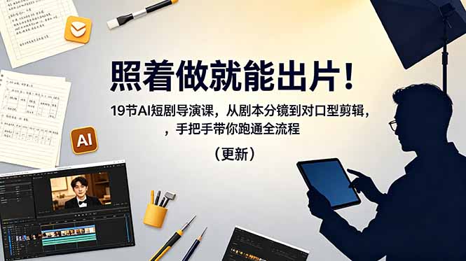 照着做就能出片！19节AI短剧导演课，从剧本分镜到对口型剪辑，手把手带你跑通全流程(更新-迦哆网创社