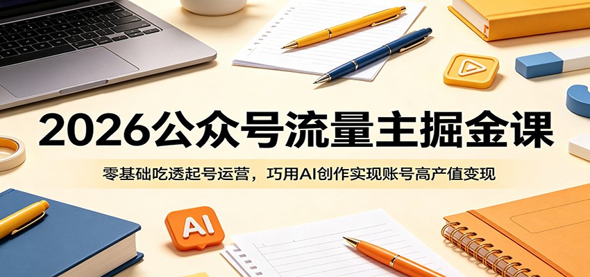 2026公众号流量主掘金课：零基础吃透起号运营，巧用AI创作实现账号高产值变现-迦哆网创社