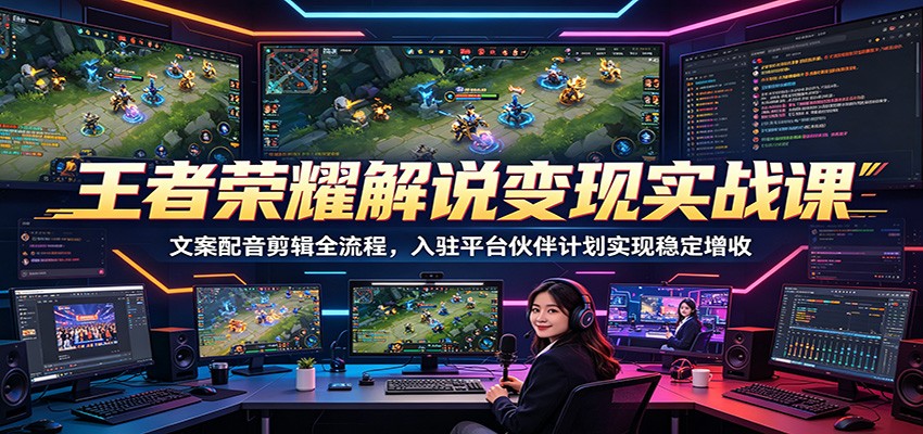 王者荣耀解说变现实战课：文案配音剪辑全流程，入驻平台伙伴计划实现稳定增收-迦哆网创社