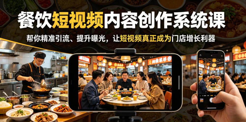 餐饮短视频内容创作系统课,帮你精准引流、提升曝光,让短视频真正成为门店增长利器-迦哆网创社