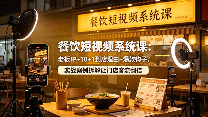 餐饮短视频系统课：老板IP+10+1到店理由+爆款钩子，实战案例拆解让门店客流翻倍-迦哆网创社