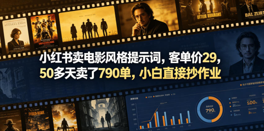 小红书卖电影风格提示词，客单价29，50多天卖了790单，小白直接抄作业！-迦哆网创社