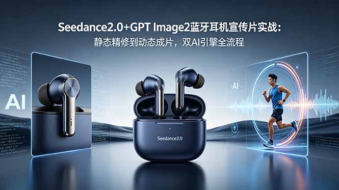 Seedance2.0+GPT Image2蓝牙耳机宣传片实战：静态精修到动态成片，双AI引擎全流程-迦哆网创社