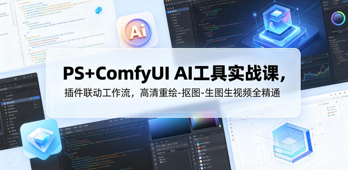 PS+ComfyUI AI工具实战课，插件联动工作流，高清重绘-抠图-生图生视频全精通-迦哆网创社