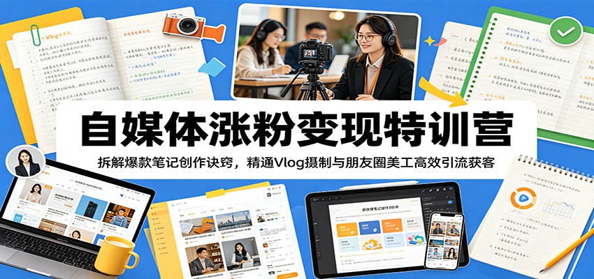 自媒体涨粉变现特训营：拆解爆款笔记创作诀窍，精通Vlog摄制与朋友圈美工高效引流获客-迦哆网创社