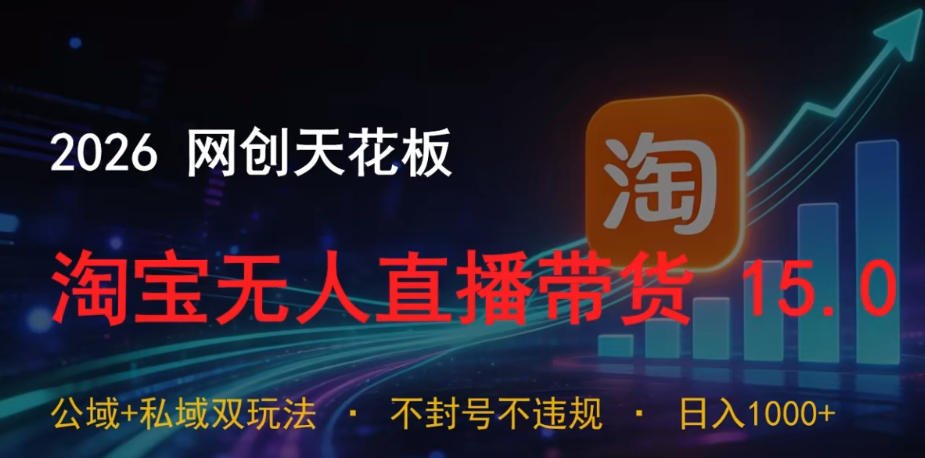 2026网创天花板,淘宝无人直播带货15.0,公域+私域双玩法,日入1k+,不违规不封号【揭秘】-迦哆网创社