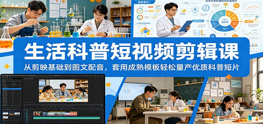 生活科普短视频剪辑课:从剪映基础到图文配音,套用成熟模板轻松量产优质科普短片-迦哆网创社