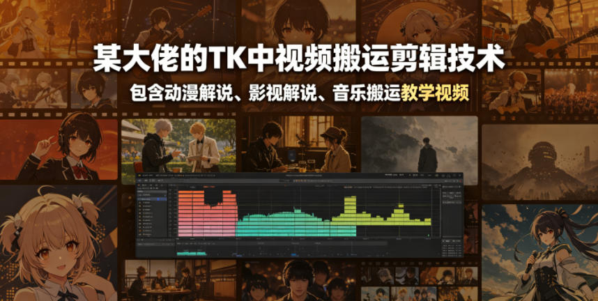 某大佬的TK中视频搬运剪辑技术，包含动漫解说、影视解说、音乐搬运教学视频-迦哆网创社
