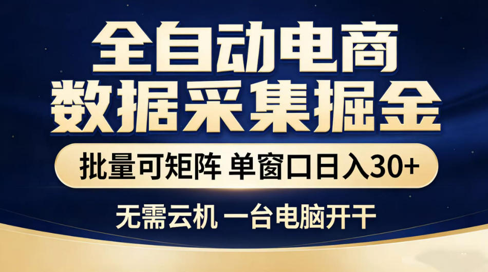 全自动电商数据采集掘金，批量可矩阵单窗口日入30+，无需云机一台电脑开干【揭秘】-迦哆网创社