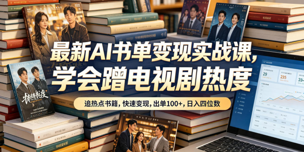 最新AI书单变现实战课，学会蹭电视剧热度，追热点书籍，快速变现，出单100+，日入四位数-迦哆网创社