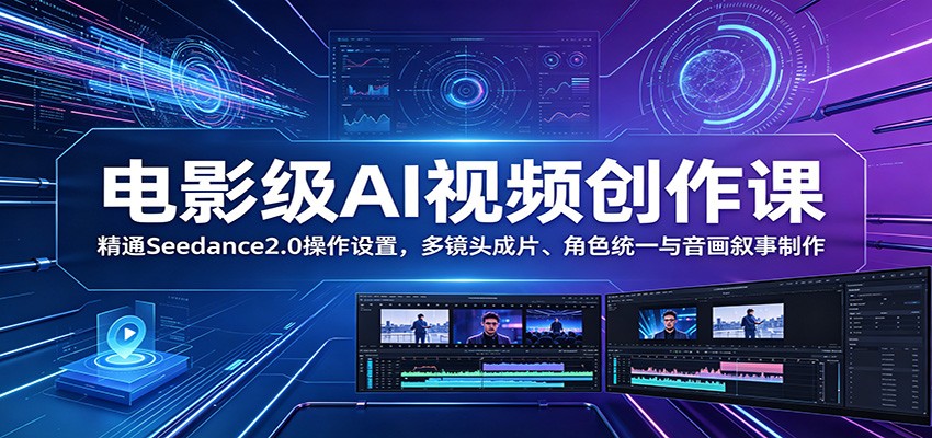 电影级AI视频创作课：精通Seedance2.0操作设置，多镜头成片、角色统一与音画叙事制作-迦哆网创社
