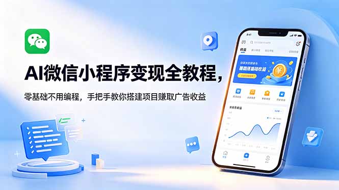 AI微信小程序变现全教程，零基础不用编程，手把手教你搭建项目赚取广告收益-迦哆网创社