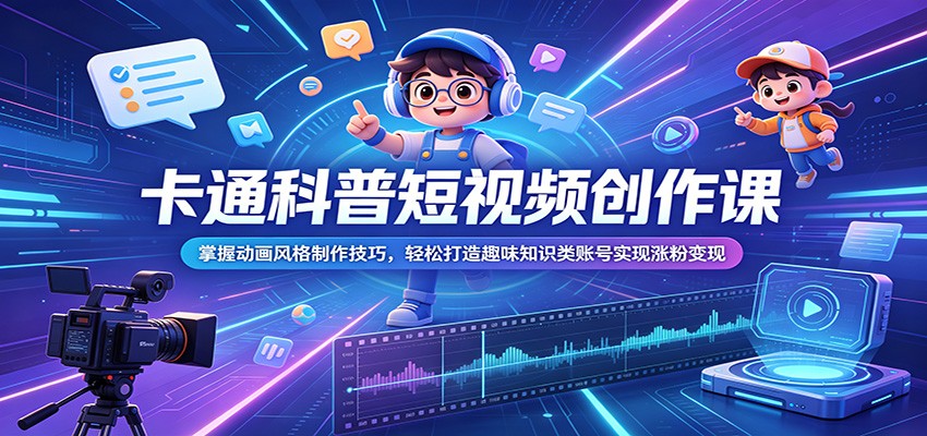 卡通科普短视频创作课:掌握动画风格制作技巧,轻松打造趣味知识类账号实现涨粉变现-迦哆网创社