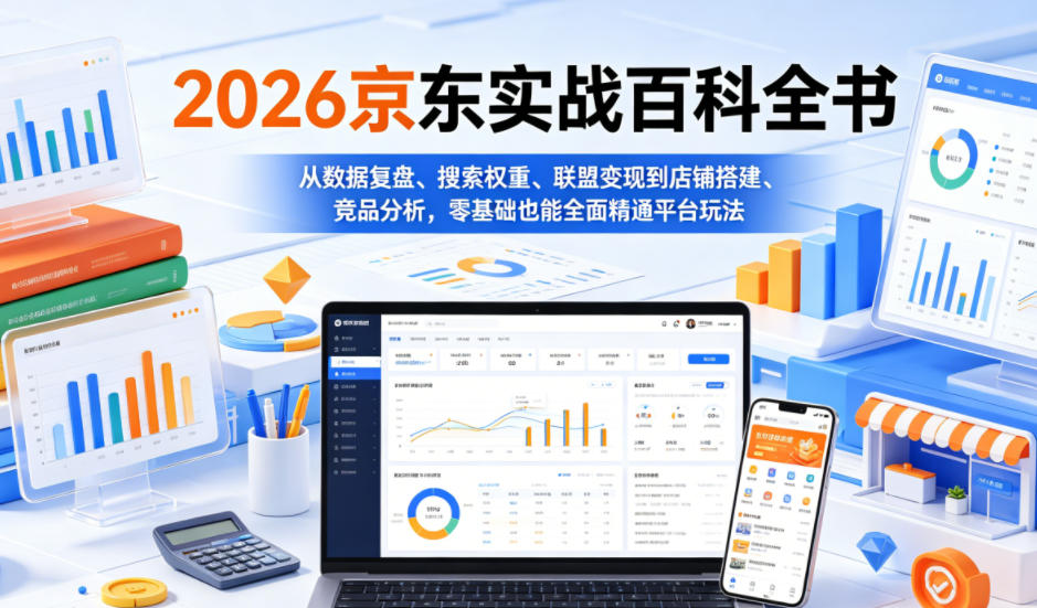 2026京东实战百科全书，从数据复盘、搜索权重、联盟变现到店铺搭建、竞品分析，零基础也能全面精通平台玩法-迦哆网创社