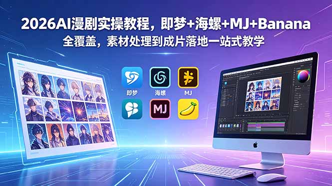 2026AI漫剧实操教程,即梦+海螺+MJ+Banana全覆盖,素材处理到成片落地一站式教学-迦哆网创社