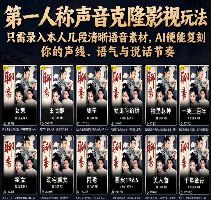 第一人称声音克隆影视玩法，只需录入本人几段清晰语音素材，AI便能复刻你的声线、语气与说话节奏-迦哆网创社
