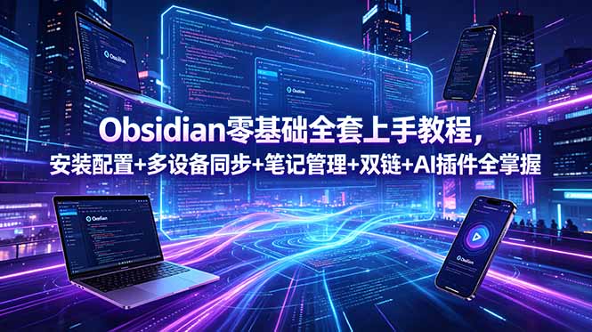 Obsidian零基础全套上手教程,安装配置+多设备同步+笔记管理+双链+AI插件全掌握-迦哆网创社