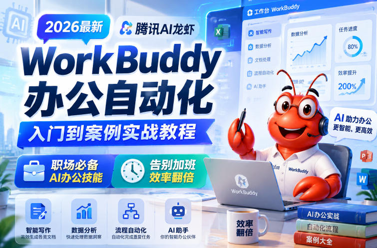 2026最新腾讯AI龙虾WorkBuddy办公自动化入门到案例实战教程,职场必备AI办公技能,告别加班,效率翻倍-迦哆网创社