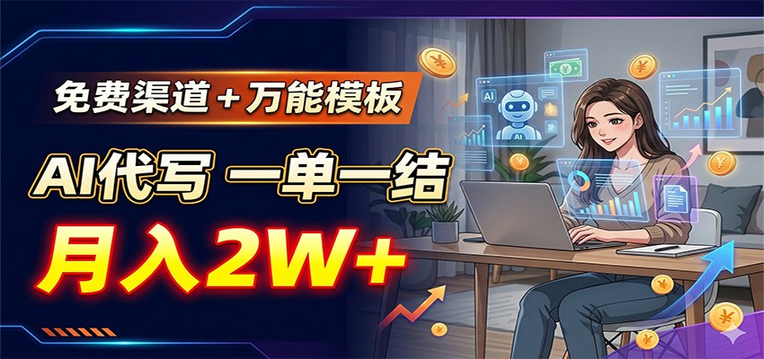 免费渠道+万能模板,AI代写一单一结,月入2W+-迦哆网创社