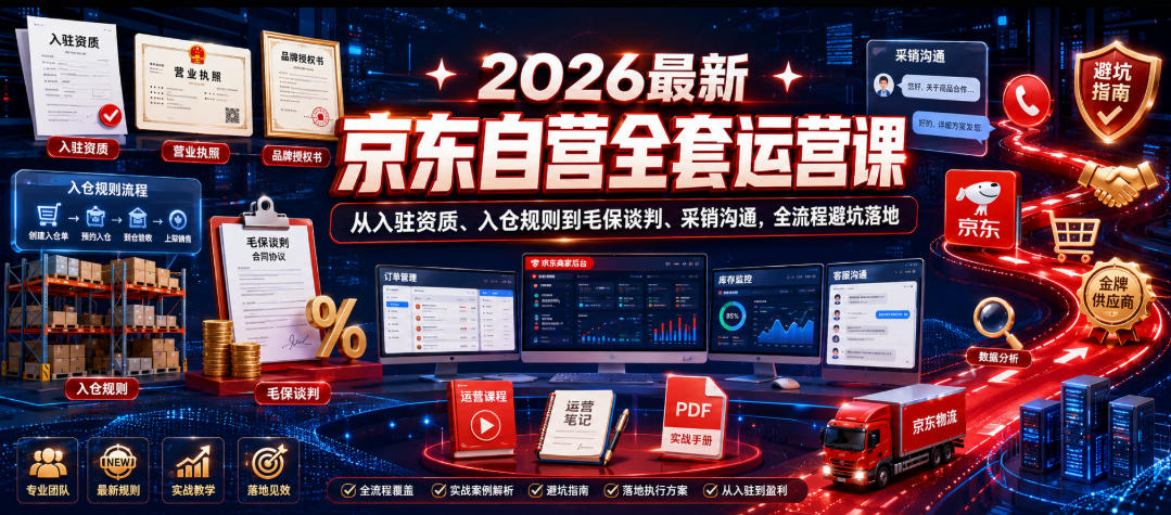 2026最新京东自营全套运营课,从入驻资质、入仓规则到毛保谈判、采销沟通,全流程避坑落地-迦哆网创社