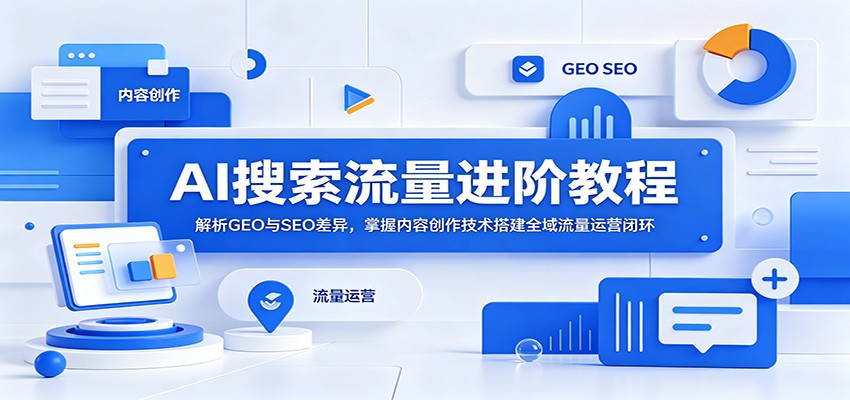 AI搜索流量进阶教程：解析GEO与SEO差异，掌握内容创作技术搭建全域流量运营闭环-迦哆网创社