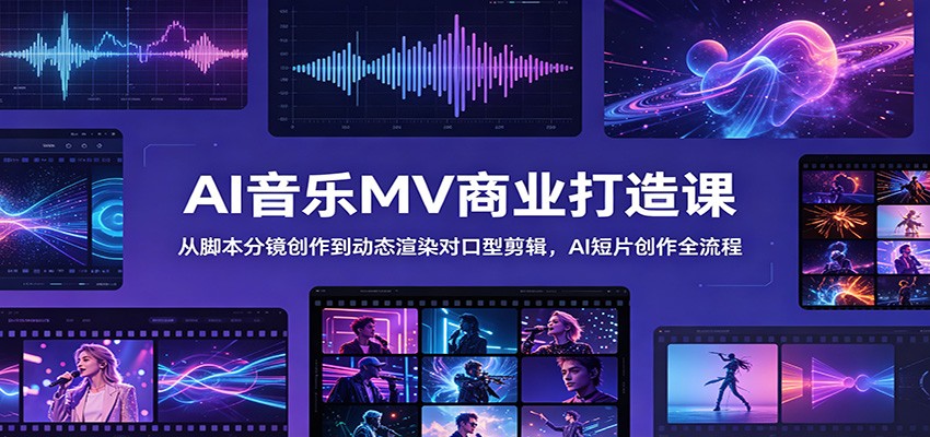 AI音乐MV商业打造课：从脚本分镜创作到动态渲染对口型剪辑，AI短片创作全流程-迦哆网创社