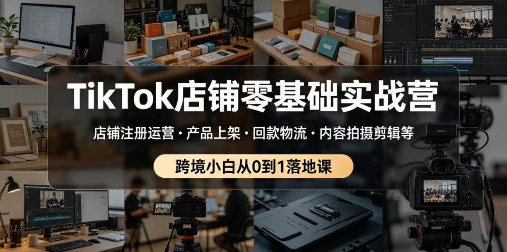 TikTok店铺零基础实战营，店铺注册运营・产品上架・回款物流・内容拍摄剪辑等 ，跨境小白从0到1落地课-迦哆网创社