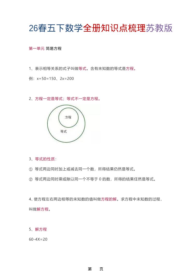 26春五年级下数学全册知识点梳理《苏教版》-迦哆网创社