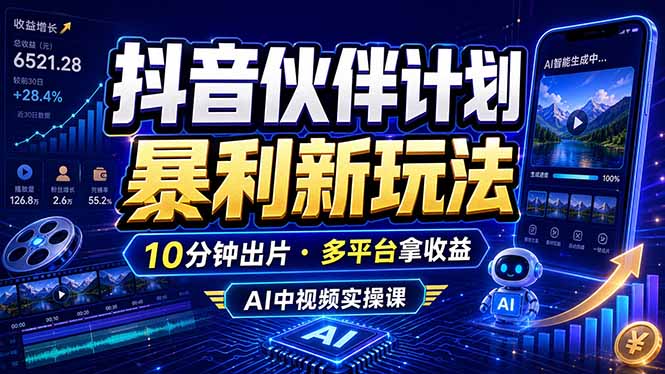 抖音伙伴计划最新玩法,无需配音剪辑,10分钟出一条原创视频,轻松日入三位数-迦哆网创社