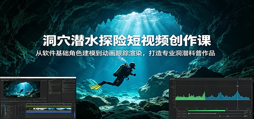 洞穴潜水探险短视频创作课：从软件基础角色建模到动画跟踪渲染，打造专业洞潜科普作品-迦哆网创社