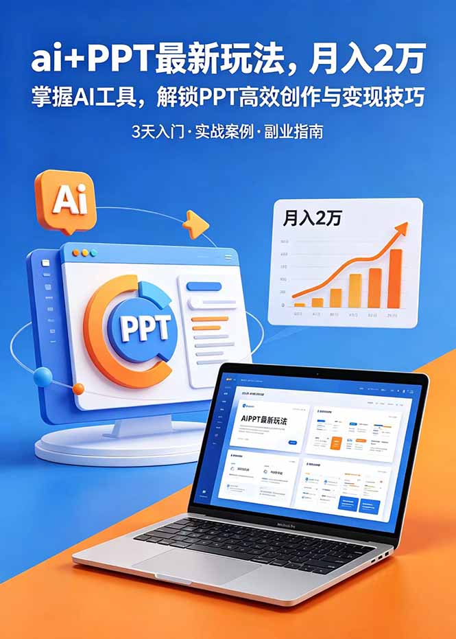 ai+PPT最新玩法,月入2万掌握AI工具,解锁PPT高效创作与变现技巧3天入门,实战案例·副业指南-迦哆网创社