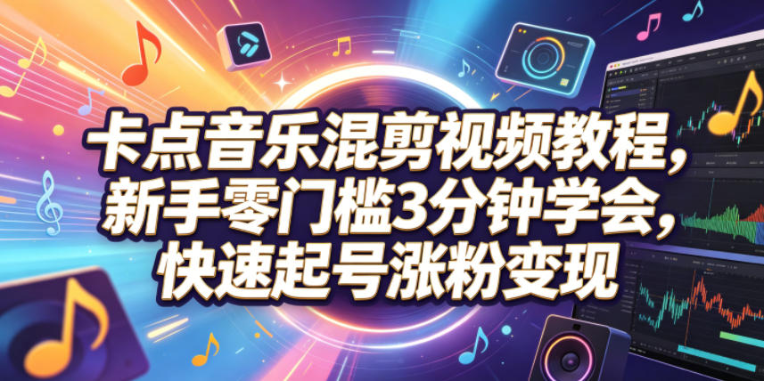 卡点音乐混剪视频教程，新手零门槛3分钟学会，快速起号涨粉变现-迦哆网创社