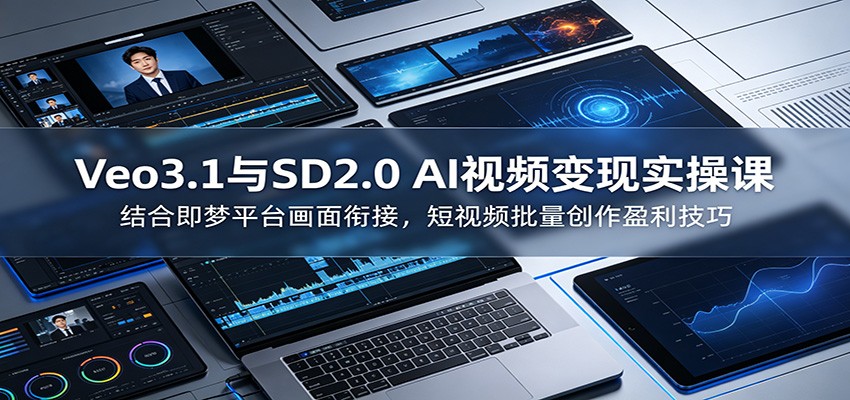 Veo3.1与SD2.0 AI视频变现实操课课：结合即梦平台画面衔接，短视频批量创作盈利技巧-迦哆网创社