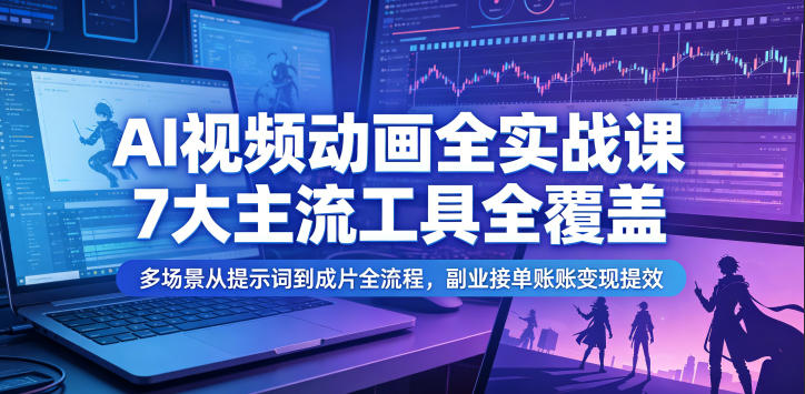 AI视频动画全实战课，7大主流工具全覆盖，多场景从提示词到成片全流程，副业接单账号变现提效-迦哆网创社