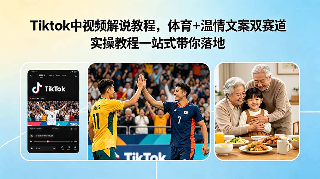 Tiktok中视频解说教程，体育+温情文案双赛道实操教程一站式带你落地-迦哆网创社