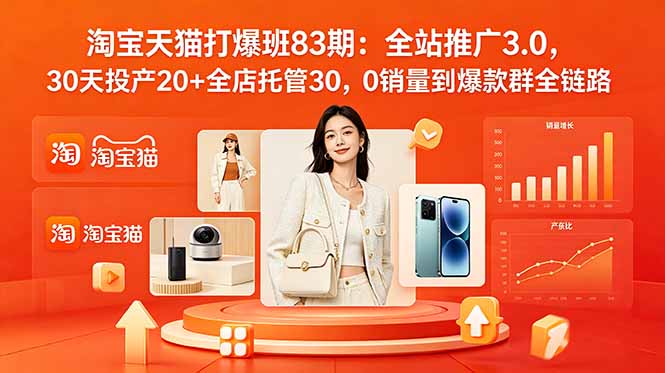 2026淘宝天猫打爆班83期：全站推广3.0，30天投产20+全店托管30，0销量到爆款群全链路-迦哆网创社