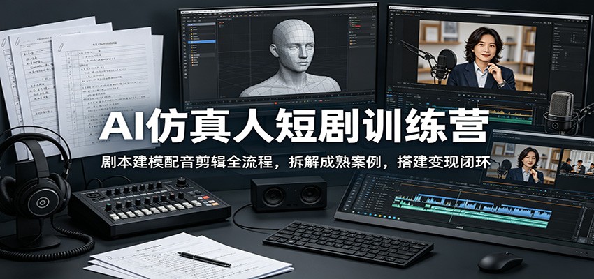 AI仿真人短剧训练营：剧本建模配音剪辑全流程，拆解成熟案例，搭建变现闭环-迦哆网创社